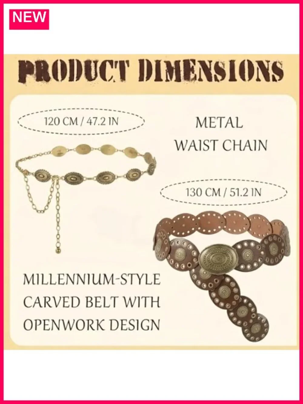 2 Pcs Boho Belt Set - Faux Leather Belt & Waist Chain for Women